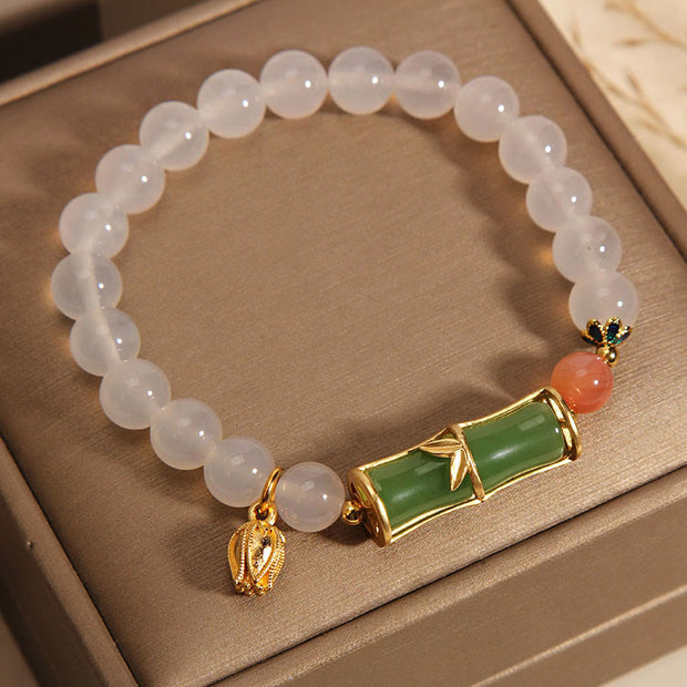 Buddha Stones Natural White Agate Jadeite Bamboo Beads Positivity Bracelet Bracelet BS 5