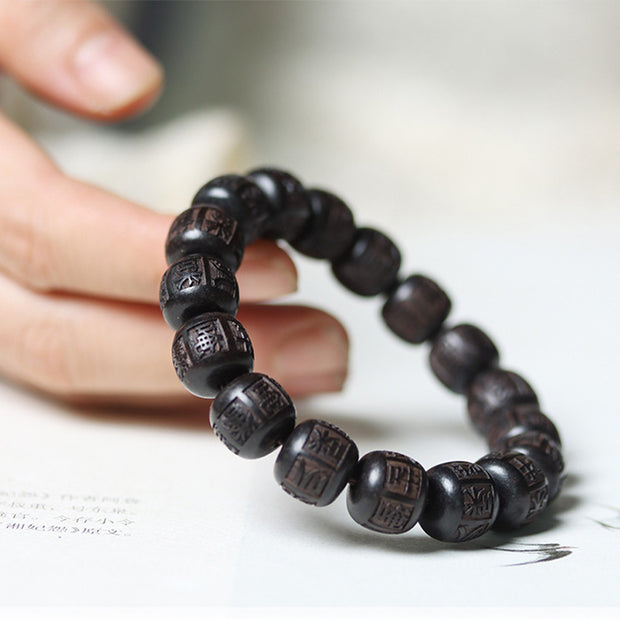 Buddha Stones Tibet Ebony Wood Om Mani Padme Hum Engraved Balance Bracelet