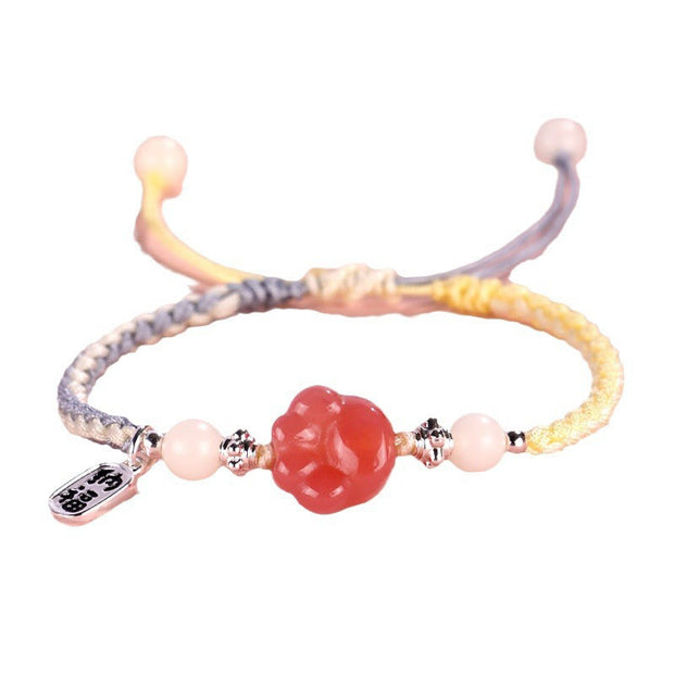 Buddha Stones Yanyuan Agate Cat Claw Paw White Bodhi Seed Fu Character Positive Braided Rope Bracelet