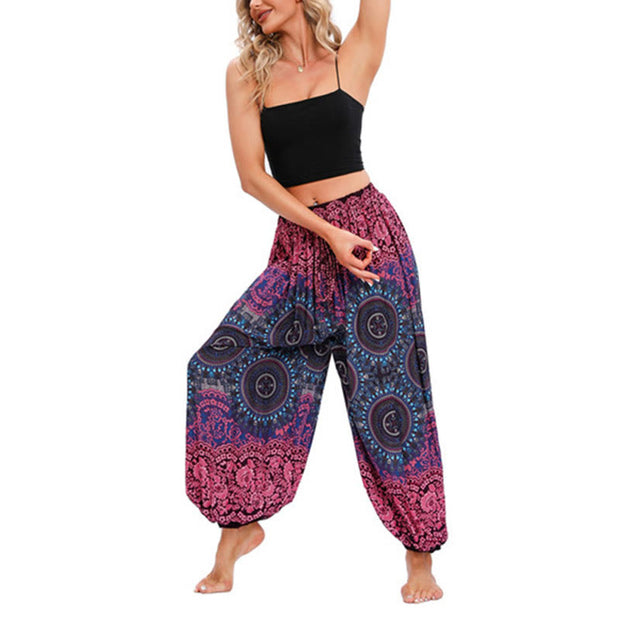 Buddha Stones Casual Loose Compass Pattern Harem Trousers Women's Yoga Pants