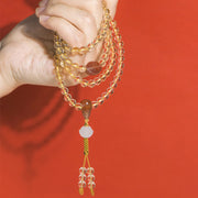 Buddha Stones 108 Mala Beads 925 Sterling Silver Natural Citrine Red Agate White Jade Prosperity Charm Bracelet