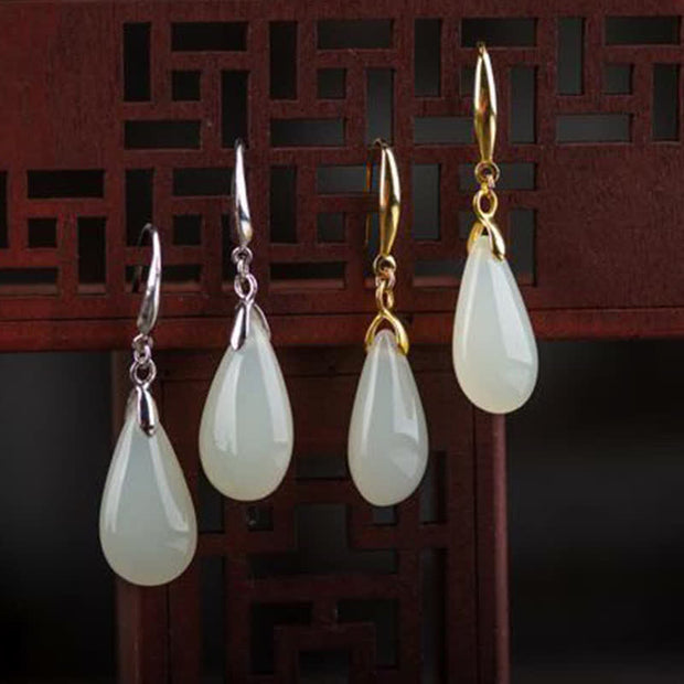 Buddha Stones Hetian White Jade Water Drop Luck Blessing Dangle Earrings (Extra 30% Off | USE CODE: FS30) - image 15