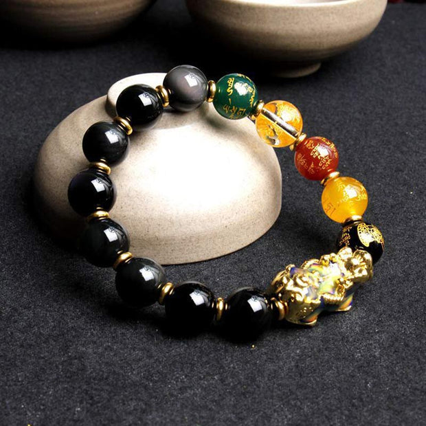 Buddha Stones Color-Changing Pixiu Obsidian Wealth Bracelet - image 3