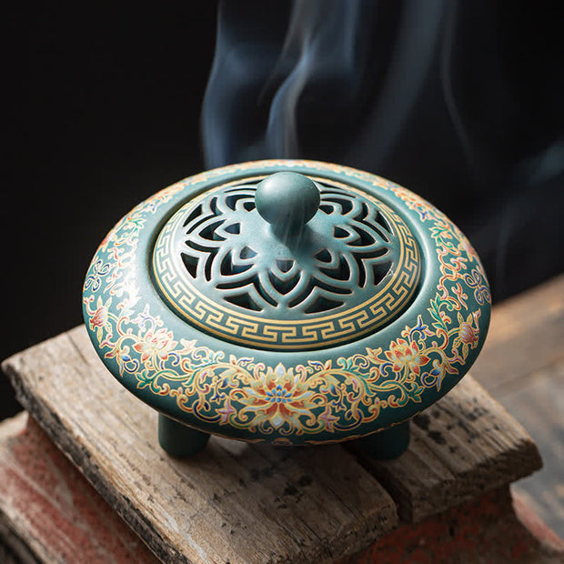 Buddha Stones Tibetan Floral Pattern Ceramic Blessing Incense Burner Decoration (Extra 35% Off | USE CODE: FS35) - Green 11.8*11.8*8.5cm - image 20