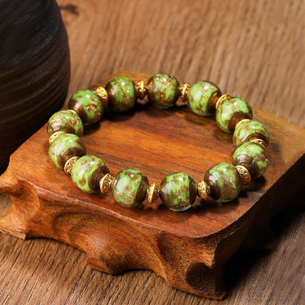 Buddha Stones Gold Swallowing Beast Family Charm Liuli Glass Bead Fortune Bracelet - Green - Simple Version - 12mm - image 13