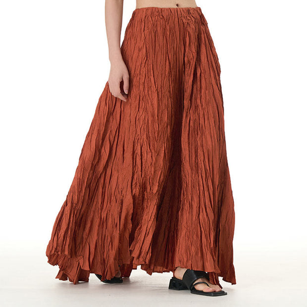 Buddha Stones Solid Color Loose Long Elastic Waist Skirt 102