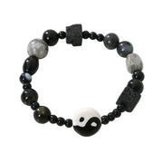 FREE Today: Protection And Willpower Black Onyx Picasso Jasper Bead Yin Yang Bracelet