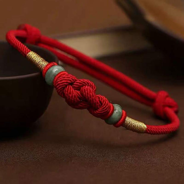Buddha Stones "May Harmony and Good Fortune Be With You" Bracelet Includes Gift Message Card - Red String&Jade(Wrist Circumference 14-22cm) - Deluxe Gift Bag (+$12.59) - image 1