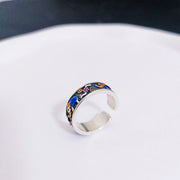 Buddha Stones Colorful Elephant Carved Strength Adjustable Ring