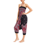 Buddha Stones Two Style Wear Sunflower Loose Smocked Harem Trousers Jumpsuit High Waist Pants