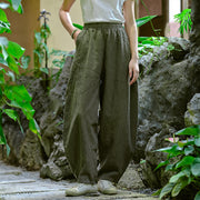 Buddha Stones Solid Color Loose Yoga Harem Pants With Pockets Harem Pants BS Dark Green(Waist 66-96cm/Hips 122cm/Length 98cm)