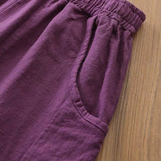 Buddha Stones Ramie Linen Flexible Waistband Yoga Harem Pants With Pockets Harem Pants BS 10