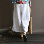 Buddha Stones Red Blue Peony Midi Dress Half Sleeve Cotton Linen Dress Wide Leg Pants With Pockets 36