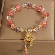 Buddha Stones Natural Strawberry Quartz Healing Positive Butterfly Charm Bracelet Bracelet BS 6