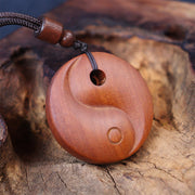 Buddha Stones Lightning Struck Jujube Wood Yin Yang Luck Protection Necklace Pendant 4