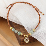 Buddha Stones Jade Beads Fu Character Blessing Rope Bracelet