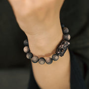 Buddha Stones Silver Sheen Obsidian Ebony Wood Soothing Bracelet Bracelet BS 3