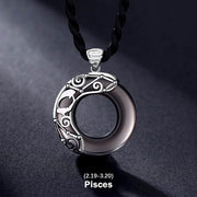 Buddha Stones 12 Constellations of the Zodiac Ice Obsidian Blessing Round Pendant Necklace Necklaces & Pendants BS Pisces