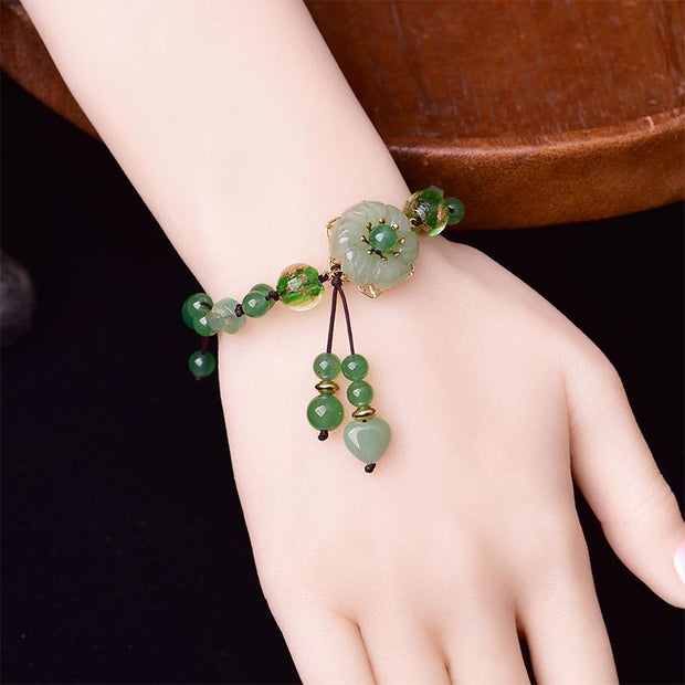 Buddha Stones Natural Green Jade Luck Dangling Flower Bracelet Bracelet BS 2