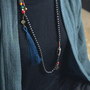 Buddha Stones 108 Beads Mala Ebony Wood Dzi Bead Copper Balance Tassel Bracelet Mala Bracelet BS 5
