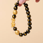 Buddha Stones FengShui PiXiu Obsidian Wealth Bracelet