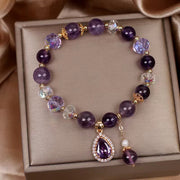 Natural Amethyst Zircon Love Heart Healing Soul Charm Bracelet