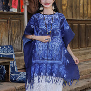Buddha Stones Blue Tie Dye Koi Fish Shawl Tassels Soft Travel Pullover 90*95cm 8