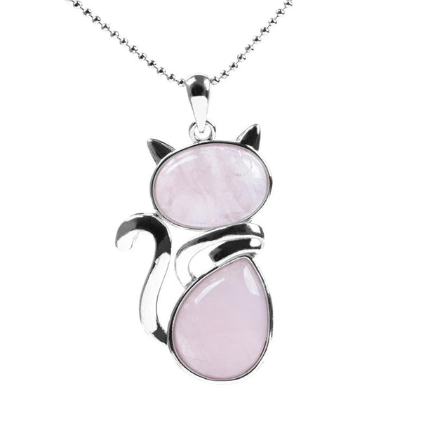 Buddha Stones Cat Pattern Natural Crystal Protection Necklace Pendant (Extra 35% Off | USE CODE: FS35) - Rose Quartz - image 7