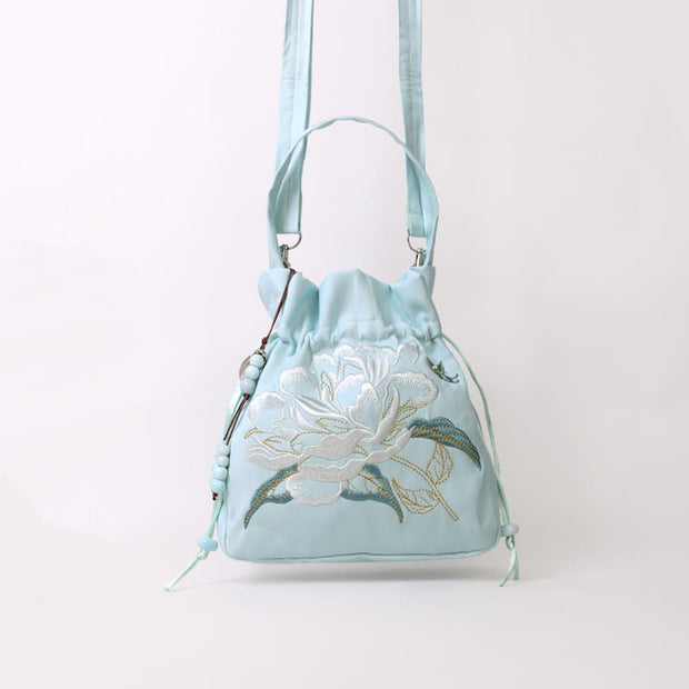 Buddha Stones Embroidered Flowers Wisteria Lily Cotton Linen Tote Crossbody Bag Shoulder Bag Handbag Crossbody Bag BS 17