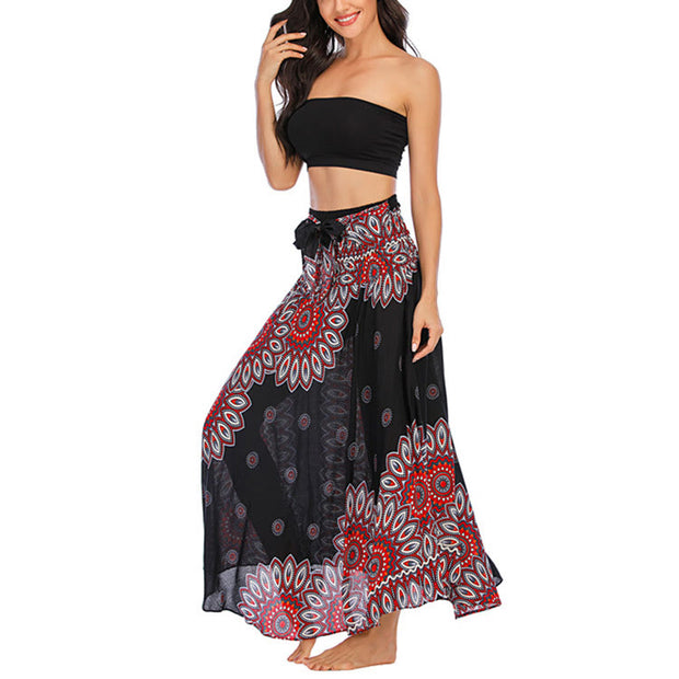 Buddha Stones Two Style Wear Boho Sunflower Print Lace-up Skirt Dress