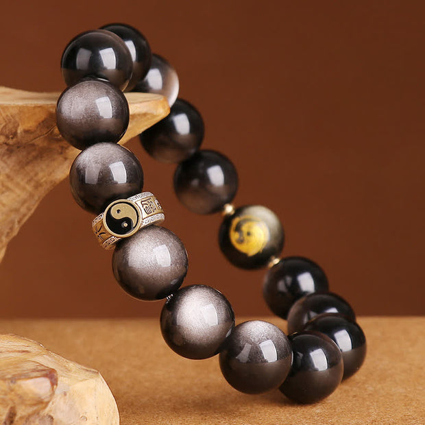 Buddha Stones 925 Sterling Silver Black Obsidian Gold Sheen Obsidian Silver Sheen Obsidian Yin Yang Protection Bracelet (Extra 35% Off | USE CODE: FS35) - image 5