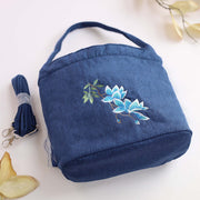 Buddha Stones Embroidery Wisteria Plum Lotus Cherry Blossom Cotton Linen Canvas Tote Crossbody Bag Shoulder Bag Handbag 3