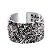 Buddha Stones 999 Sterling Silver Dragon Carved Pattern Protection Success Ring