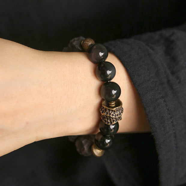 Buddha Stones Black Obsidian Ebony Wood Copper Strength Couple Bracelet (Extra 30% Off | USE CODE: FS30) - image 3