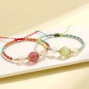 Buddha Stones Strawberry Quartz Pink Crystal Prehnite White Agate Bead Healing Rope Bracelet 2