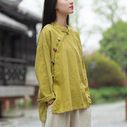 Buddha Stones Ramie Linen Blouse Women Shirt Top Chinese Hanfu Style Clothing