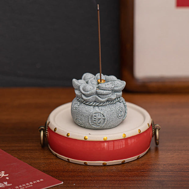 Buddha Stones Chinese Character Fu Ingots Healing Incense Burner Desk Decoration