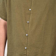 Buddha Stones Men's Short Sleeve Button Down Cotton Linen Shirt Men's Shirts BS 11