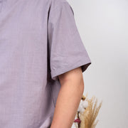 Buddha Stones Men's Plain Color Short Sleeve Half Button Cotton Linen Shirt Men's Shirts BS 9