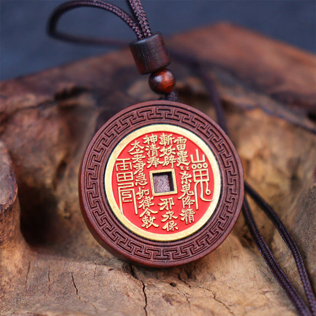 Buddha Stones Lightning Struck Jujube Wood Yin Yang Bagua Mountain Ghosts Spend Money Protection Necklace Pendant
