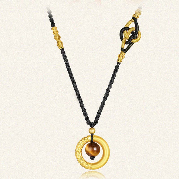 Buddha Stones Round Tiger Eye Cinnabar Bead Protection Necklace Pendant