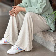 Buddha Stones Casual Plain Loose Women's Linen Pants With Pockets