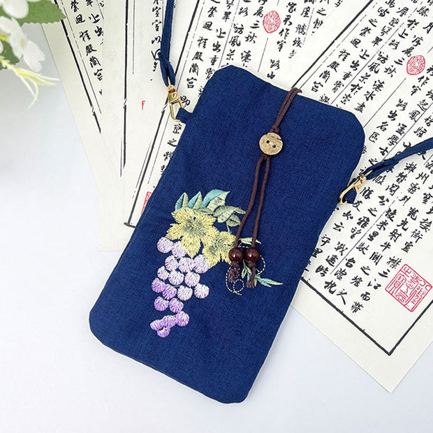 Buddha Stones Small Embroidered Flowers Crossbody Bag Shoulder Bag Cellphone Bag 11*20cm