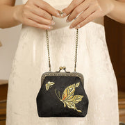 Buddha Stones Orchids Oriental Cherry Butterfly Embroidery Metal Handle Handbag Handbags BS Butterfly Black 11*4*11cm