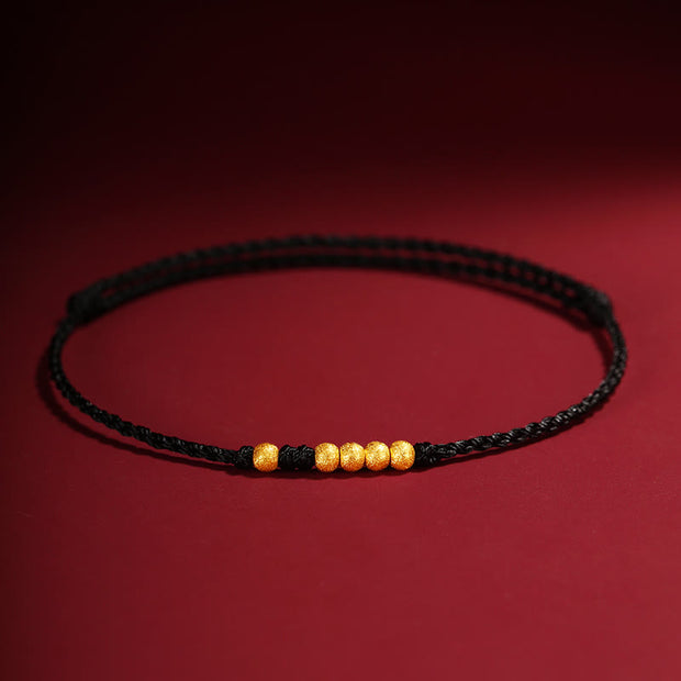 Buddha Stones 999 Gold Beads Luck Braided Protection Couple Bracelet Bracelet BS Black Rope(One&Four Gold Beads) 24cm
