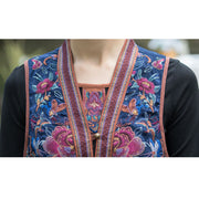 Buddha Stones Vintage Embroidery Red Flower Tang Suit Design Sleeveless Vest