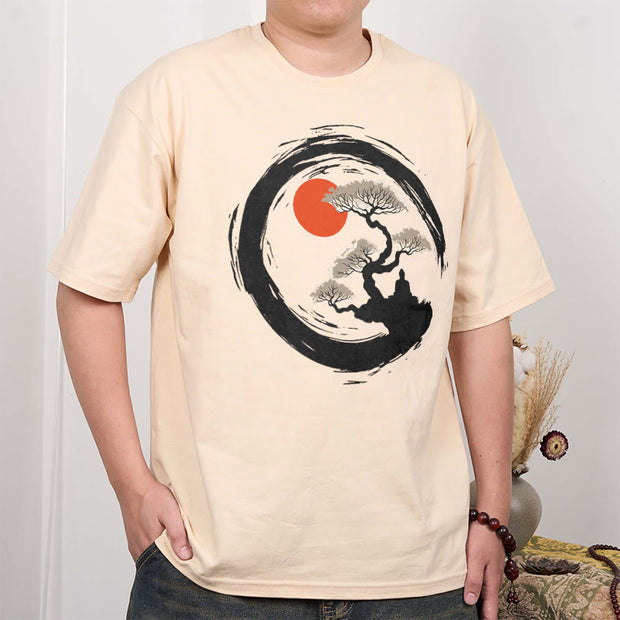 Buddha Stones Red Sun Pine Zen Circle Meditation Buddha Tee T-shirt T-Shirts BS 7