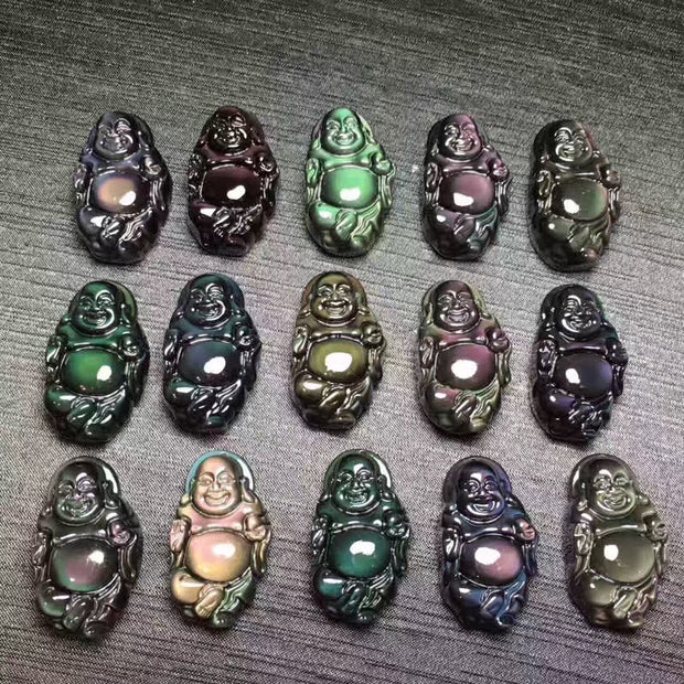 Natural Rainbow Obsidian Laughing Buddha Inner Peace Necklace Pendant Necklaces & Pendants BS 11