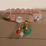 Buddha Stones Strawberry Quartz Jade Fu Character Charm Healing Bracelet Bracelet BS Strawberry Quartz(Wrist Circumference 14-16cm)