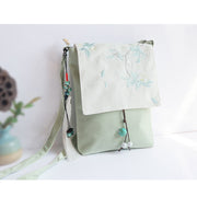 Buddha Stones Handmade Embroidered Plum Flowers Canvas Crossbody Bag Shoulder Bag Handbag
